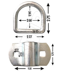 3/8" ZINK STEEL D RING WITH BOLT-ON BRACKET measurements