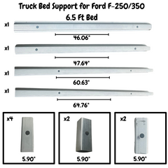 Full Set 12 pc Truck Bed Support Rail 1999 - 2017 Ford Super Duty F-250, F-350 6.5ft Bed (short Bed)