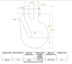 1/2" GRAB HOOK measurements
