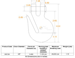 3/8" GRAB HOOK Measurements