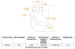 1/4" GRAB HOOK measurements