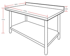 24"x48" Stainless Steel Work Table with Backsplash
