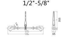 1/2“ – 5/8“ Chain Ratcheting Load Binder Boomer measurements