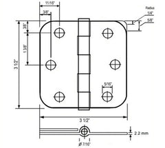 3.5" Satin Nickel Interior Door Hinges with 5/8" Radius