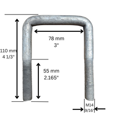 BOAT TRAILER LEAF SPRING AXLE SQUARE M14 U-BOLT KIT 9/16 X3X 4 1/3 1000310