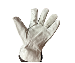 Leather Work Gloves – Size L – Natural White Leather Gloves with Brown Trim - 1500212