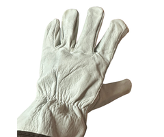 Leather Work Gloves – Size L – Natural White Leather Gloves with Brown Trim - 1500212
