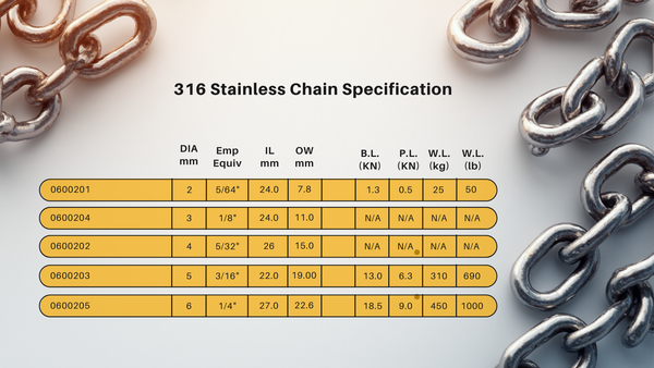 316 Stainless Steel Chain – 1 Foot – 5/32