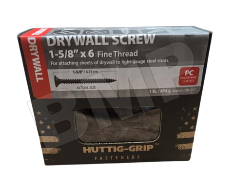 Huttig-Grip Drywall Screws 1-5/8" x #6 – Black Phosphate, Coarse Thread, Phillips Bugle Head
