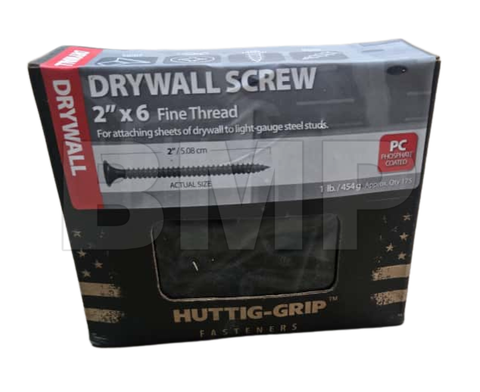 Huttig-Grip Drywall Screws 2" x #6 – Black Phosphate, Coarse Thread, Phillips Bugle Head