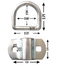 3/8" ZINK STEEL D RING WITH BOLT-ON BRACKET measurements 