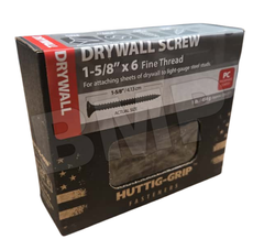 Huttig-Grip Drywall Screws 1-5/8" x #6 – Black Phosphate, Coarse Thread, Phillips Bugle Head