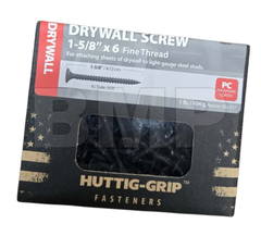 Huttig-Grip Drywall Screws 1-5/8" x #6 – Black Phosphate, Coarse Thread, Phillips Bugle Head