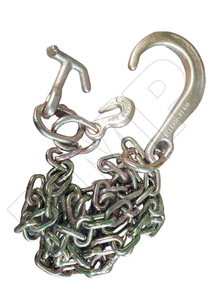 TOW CHAIN WITH J HOOK SHORT SHANK + TJ + GRAB HOOK 5/16 x 10ft
