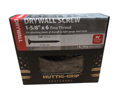 Huttig-Grip Drywall Screws 1-5/8" x #6 – Black Phosphate, Coarse Thread, Phillips Bugle Head