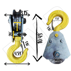 2 Ton Snatch Block with Hook and Safty Latch for 1/2" Wire Rope