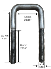 SQUARE M14 U-BOLT KIT  2 1/16" x 9/16" x 4 3/4" - RAW STEEL - 1000306