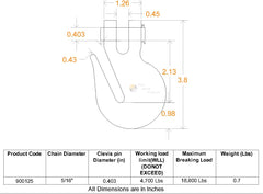 5/16" GRAB HOOK measurements