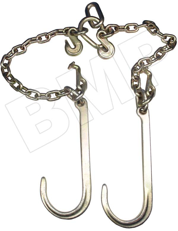 2PCS J Hook Bridle Tow Chain 10 ft. x 5/16 in. G80 Bridle Transport Chain  9260 Lbs. Load with 2 G70 J Hooks for Trucks